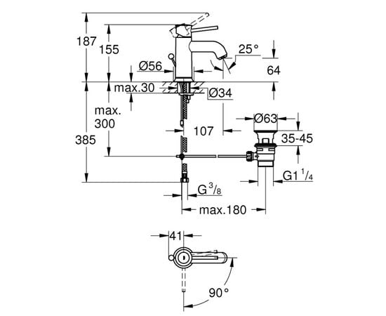 ხელსაბნის ონკანი Grohe Start Classic OHM S 23782000