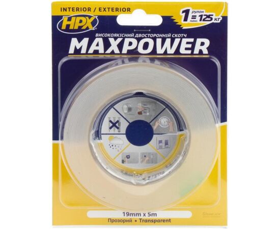 Лента двухсторонняя прозрачная HPX Maxpower HT1905 5Mx19MM