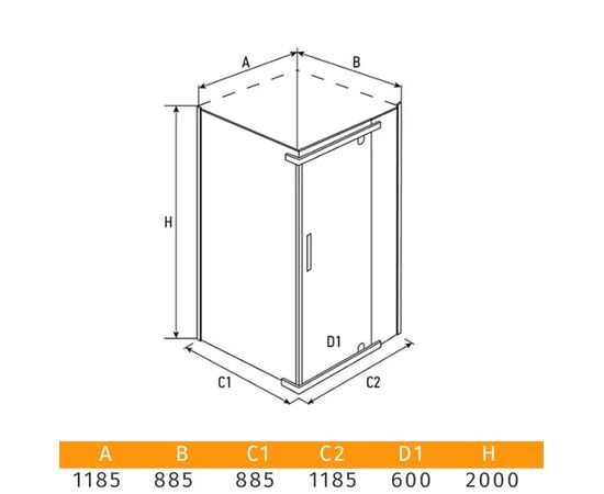 შუშა შხაპის Erlit ER10112H-C4 120x90x200 cm