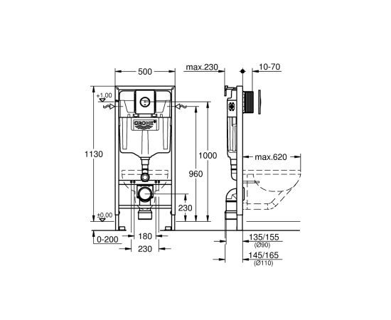 Installation system for suspended toilet with button Grohe Solido 3-in-1 38832000