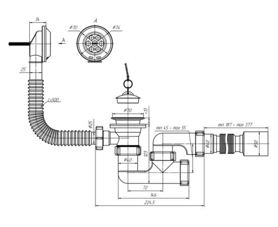 Bathtub siphon ANI PLAST 1/2" 40x50 E255EU