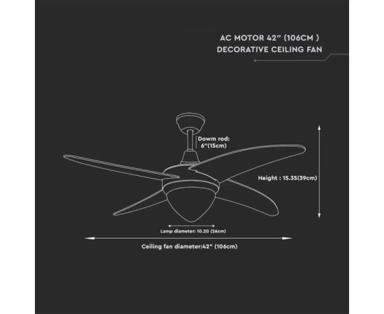 Chandelier ceiling fan V-TAC LED 7915 60W