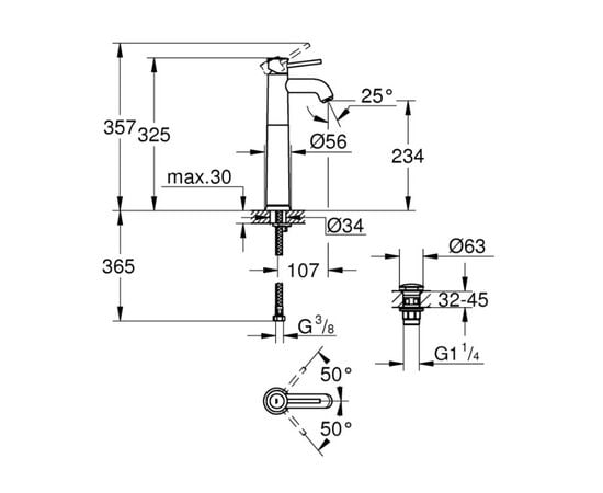 Washbasin faucet  Grohe Start Classic OHM Vessel 23784000