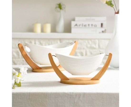 Ceramic dishes with bamboo stand BONE BRILLIANT 38cm PD2260 15