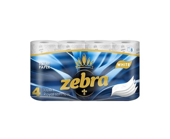 Бумага туалетная Zebra белый 4 слоя 8 шт