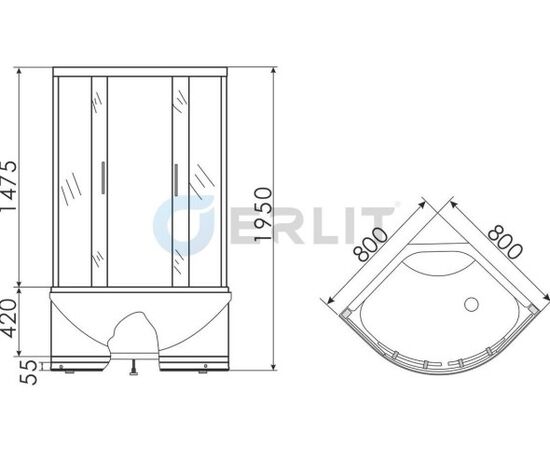 საშხაპე კაბინა Erlit ER0508T-C4 80x80x195 cm