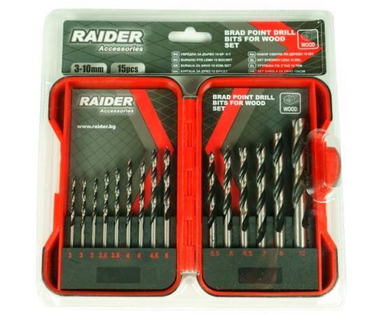 Set of drills for wood Raider 157791 3-10 mm 15 pcs