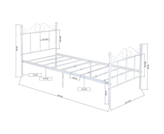 Кровать металлическая TIKI WHITE TWIN AGR 197x99.5x95.5 см