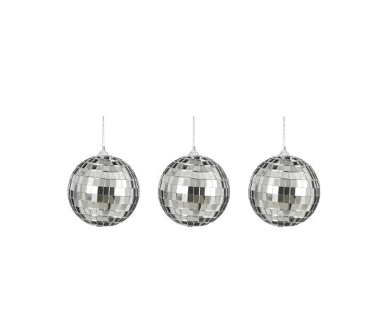 New Year's toy mirror ball silver 8 cm 3 pc