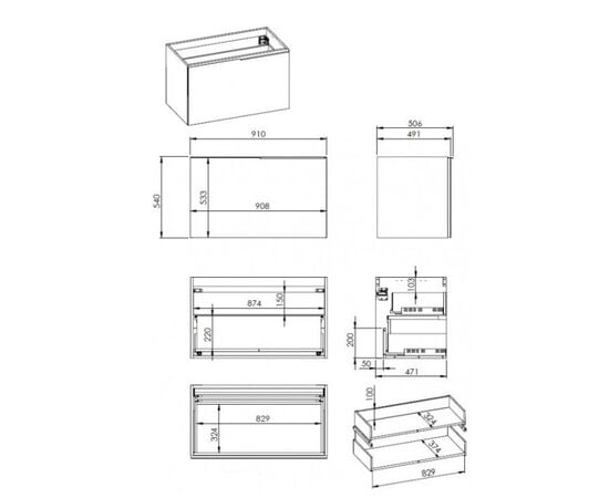 Cabinet under wash basin suspended Elita GLAM 90 Stone Matt 90 1S + 1S (168384)