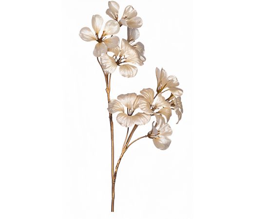 Новогодняя декорация стебель цветка настурции METALL NASTURTIUM FLOWER STEM CRM WH GLD 70см