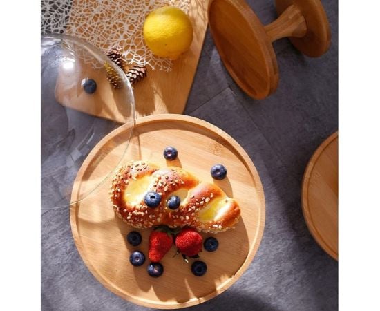 Wooden cake plate with glass lid MG-1532