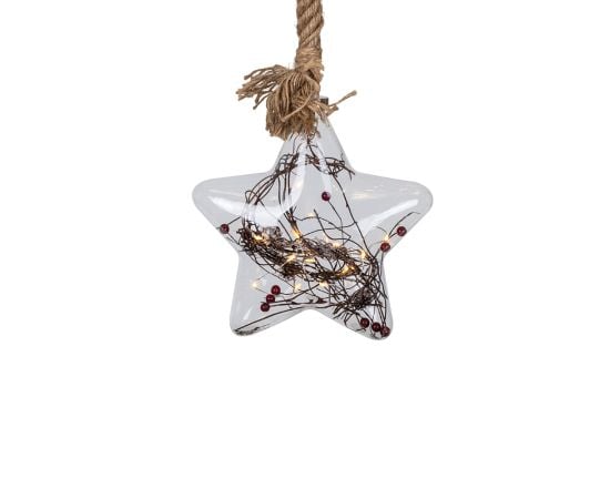 Декорация новогодняя стеклянная звезда с веревкой glass star with berries