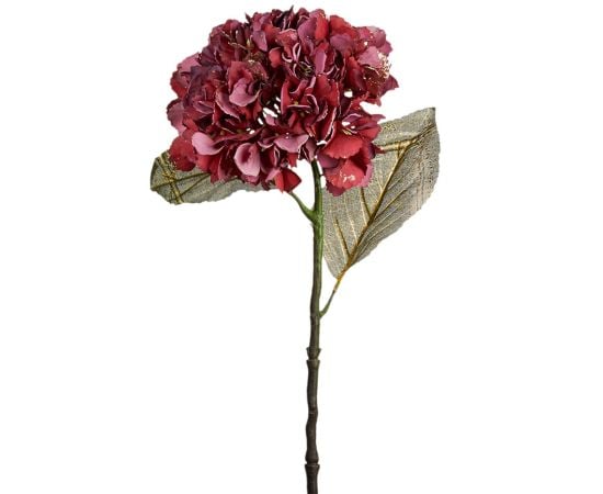 საახალწლო დეკორაცია ჰორტენზია HYDRANGEA FLOWER LEAF STEM PRPL BURG 56სმ