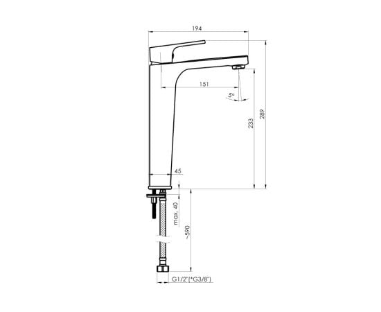 Washbasin faucet Rubineta Modena 18 D BK RG black high