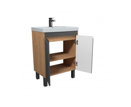 Bathroom furniture with washbasin OLIVE 60-U Wood/Grey Sempre 61 cm