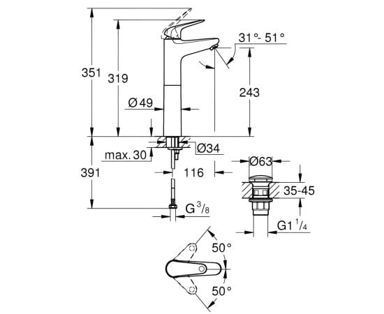 High washbasin mixer Grohe 24331001