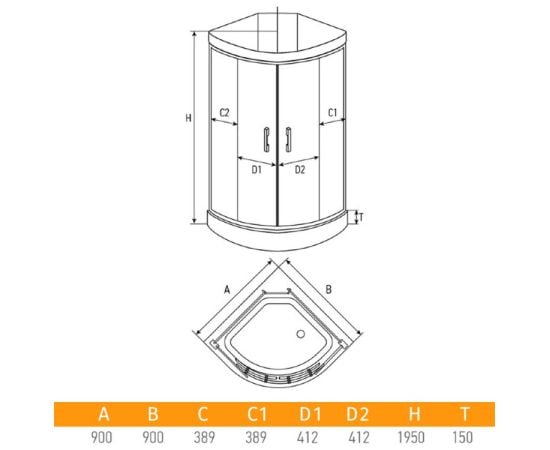 Shower cabin Erlit ER3509PE-C3 90x90x195 cm