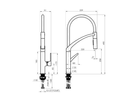 Kitchen faucet Rubineta Ultima-50 UL50068 black