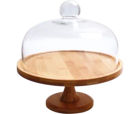 Wooden cake plate with glass lid MG-1532