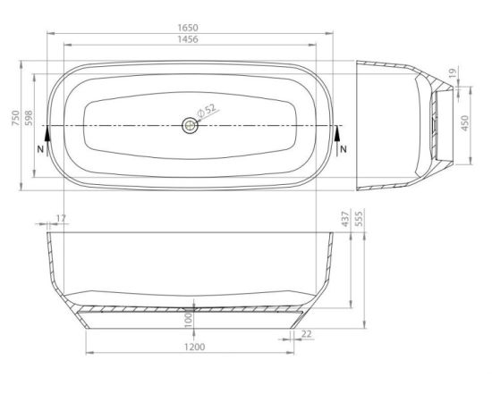 Artificial stone bath Vayer CITIZEN SERPENS 165X75 cm