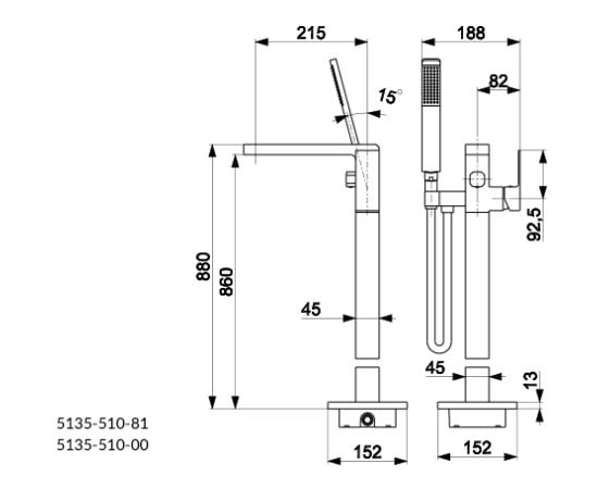 Bathroom floor faucet KFA Logon chrome