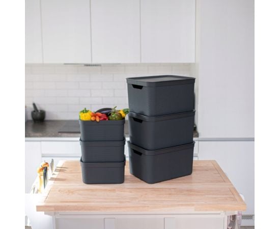 Storage basket with lid Rotho DECO 5L black