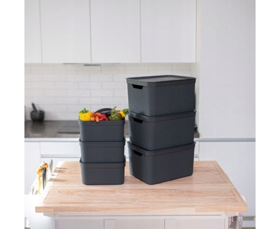 Storage basket with lid Rotho DECO 16L black