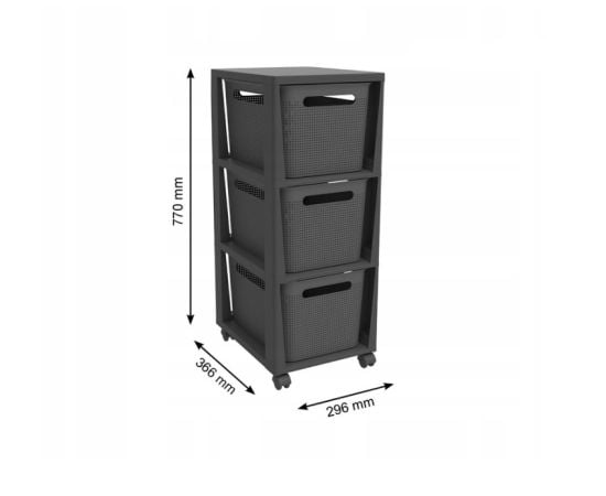 Chest of drawers with rollers Rotho BRISEN 3x16l black