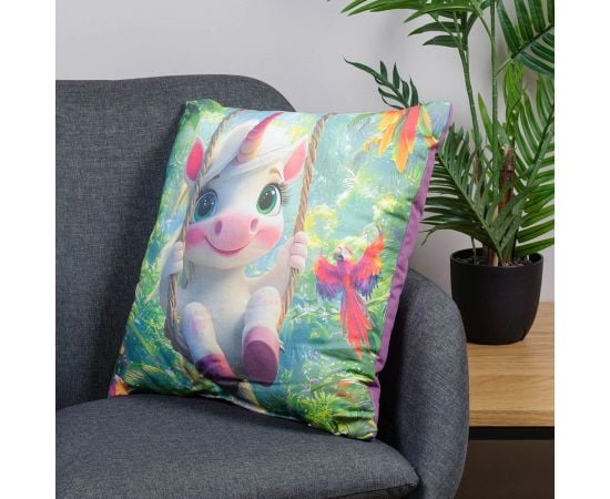 Decorative pillow Home Line 45x45 cm Unicorn on a swing