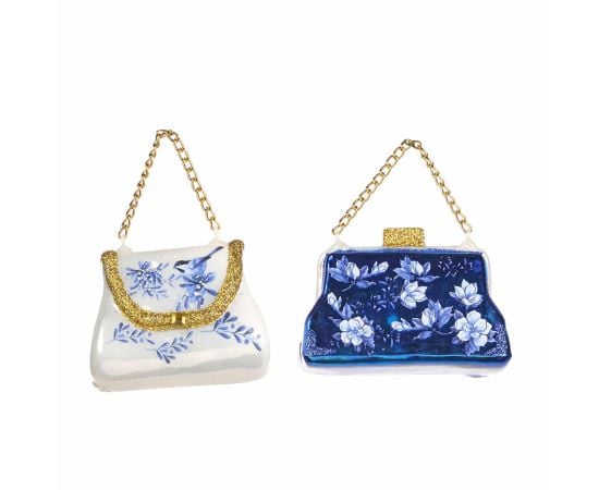 Новогоднее украшение елки кошелек GLSS DELFT PURSE BAG ORN ASS 2 BLU WH GLD 9см