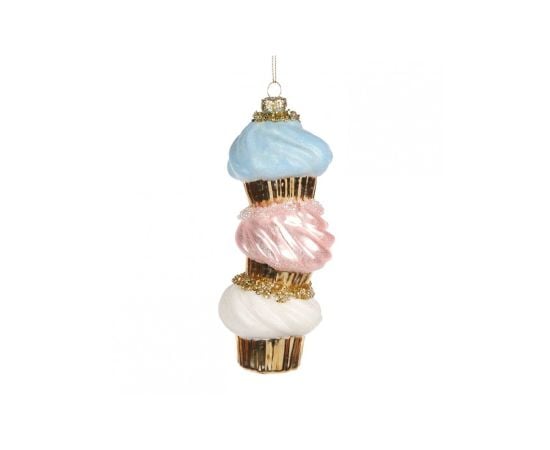 Новогоднее украшение стеклянное CUPCAKE STACK GLSS ORN GLD BLU PNK 16см