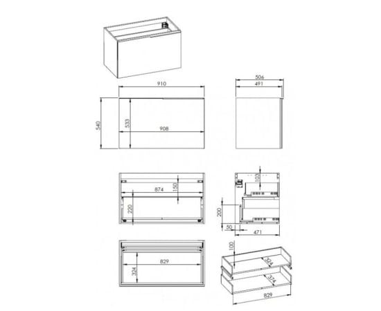 Cabinet under wash basin suspended Elita GLAM 90 Stone Matt 90 1S + 1S (168384)