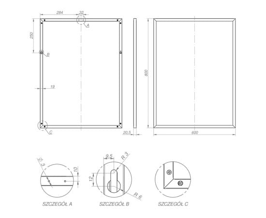 Mirror with frame Elita Black 60/80 19 mm