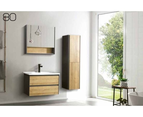 Washbasin hanging cabinet with washbasin Martat Rino 80 Oak