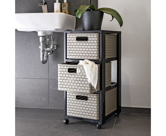 Chest of drawers Rotho 3 x A4 with wheels COUNTRY anthracite cappuccino